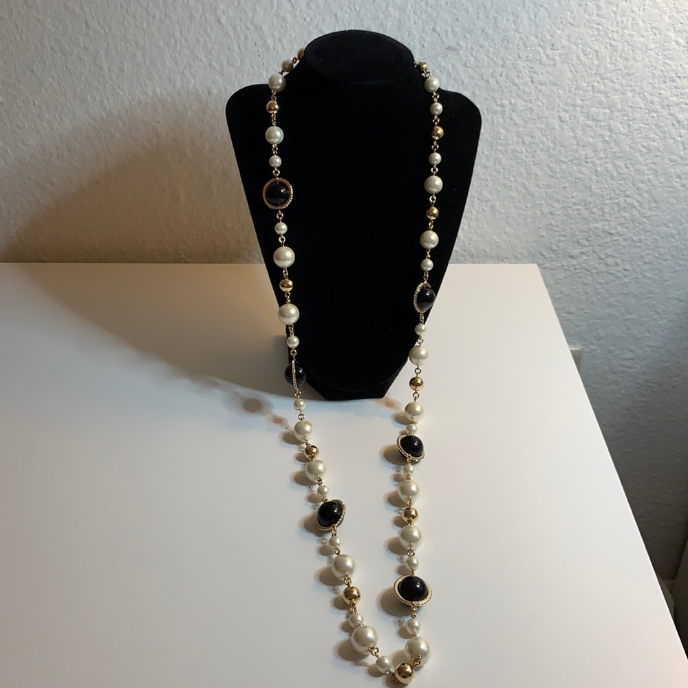 Charter Club Gold, black, and pearl long necklace 40”